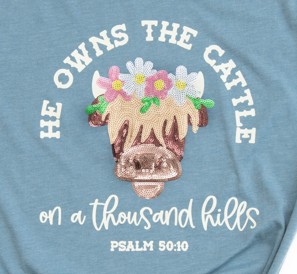 He Owns the Cattle Sequin Tee