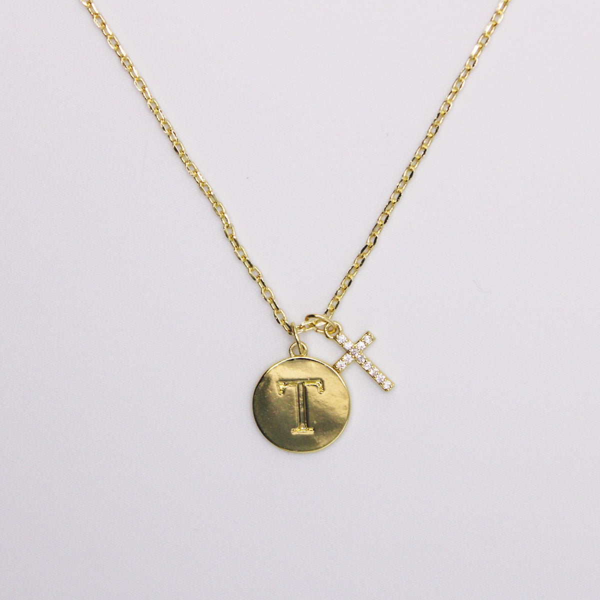Initial Cross Gold Necklace